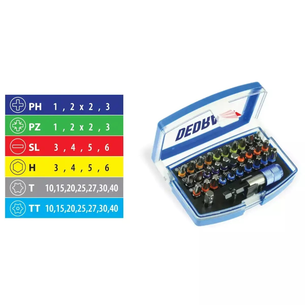 Atsuktuvo antgaliu komplektas 32 vnt. DEDRA-EXIM-18A11S032-5902628173140