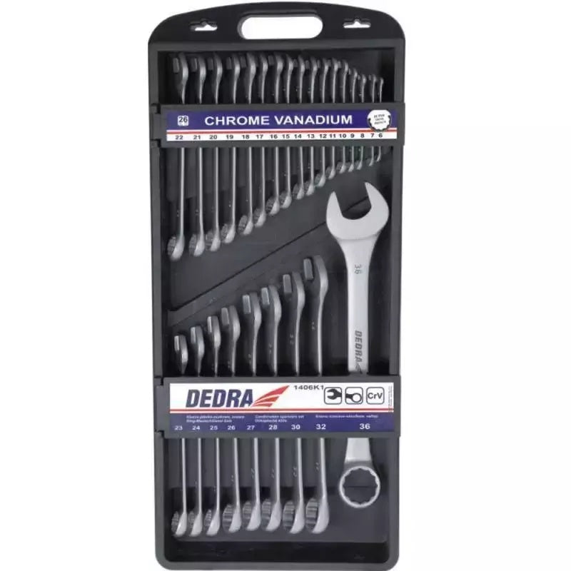 Raktai plokšti-kilpiniai 6-36mm 25vnt. CrV Kasete  DEDRA-EXIM-1406K1-5902628013996